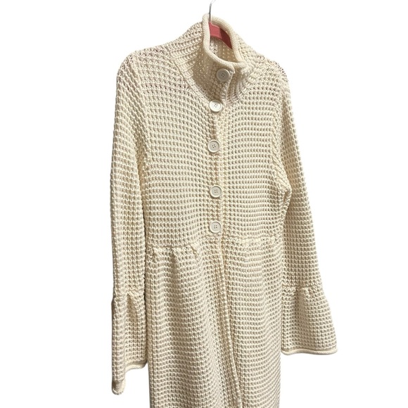 Cream white Button-Up Women's knit crochet Sweater - Picture 2 of 14